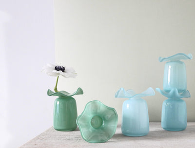 Handmade Ruffle Glass Bud Vase Blue
