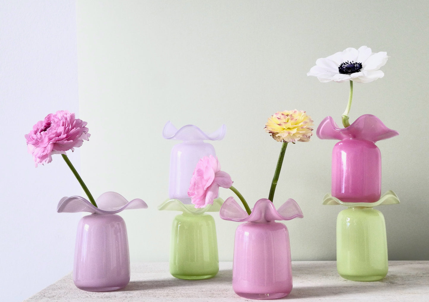 Handmade Ruffle Glass Bud Vase Light Green