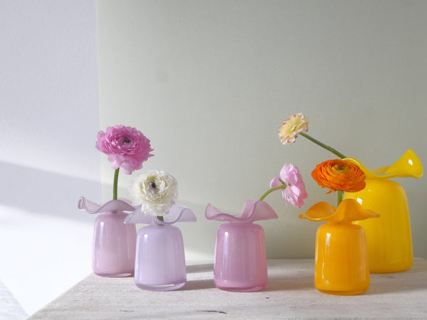 Handmade Ruffle Glass Bud Vase, Pink