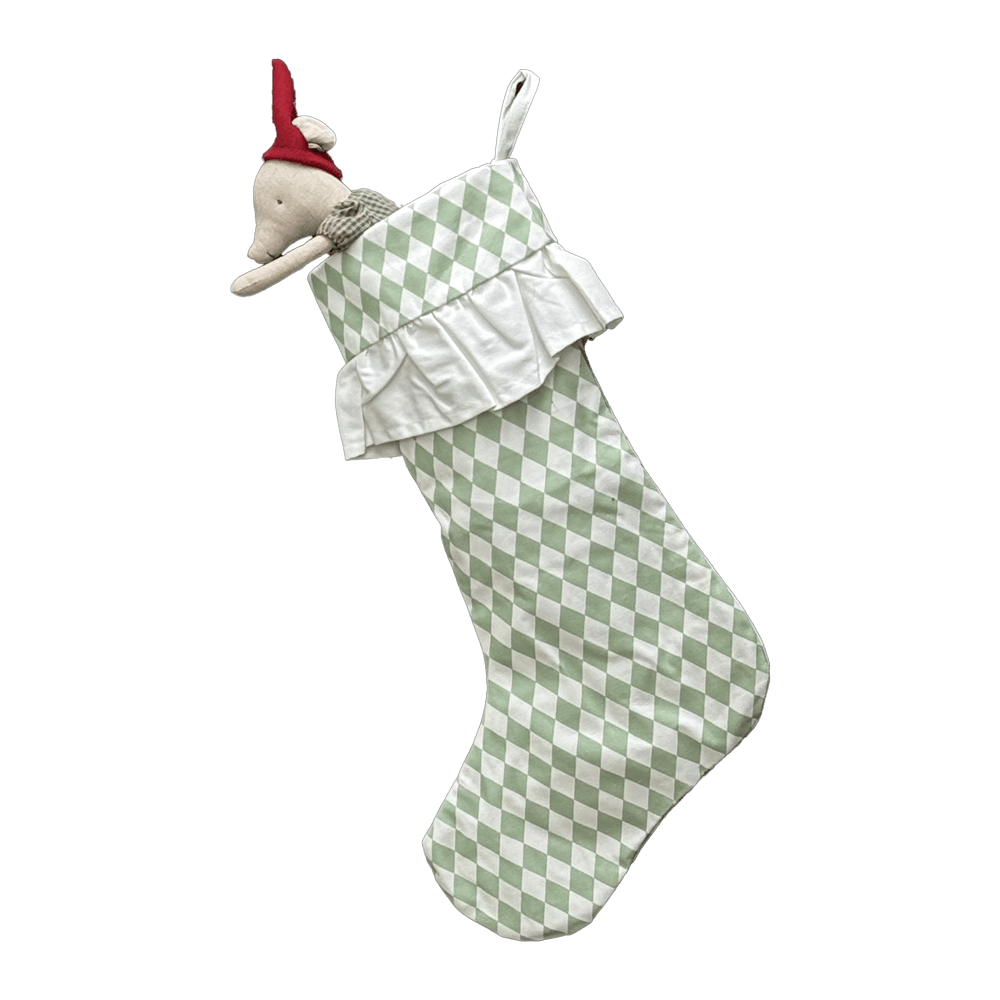 Harlequin Ruffled Stocking - Winter Pine