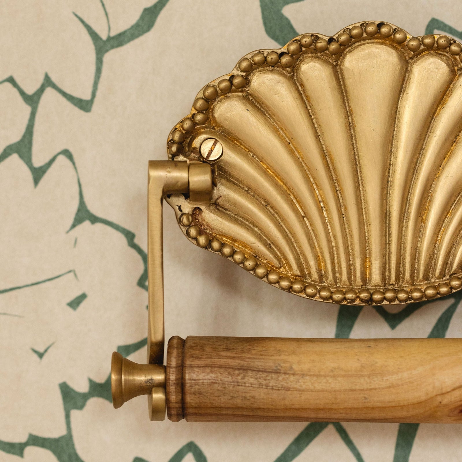 Shell Toilet Roll Holder, Aged Brass