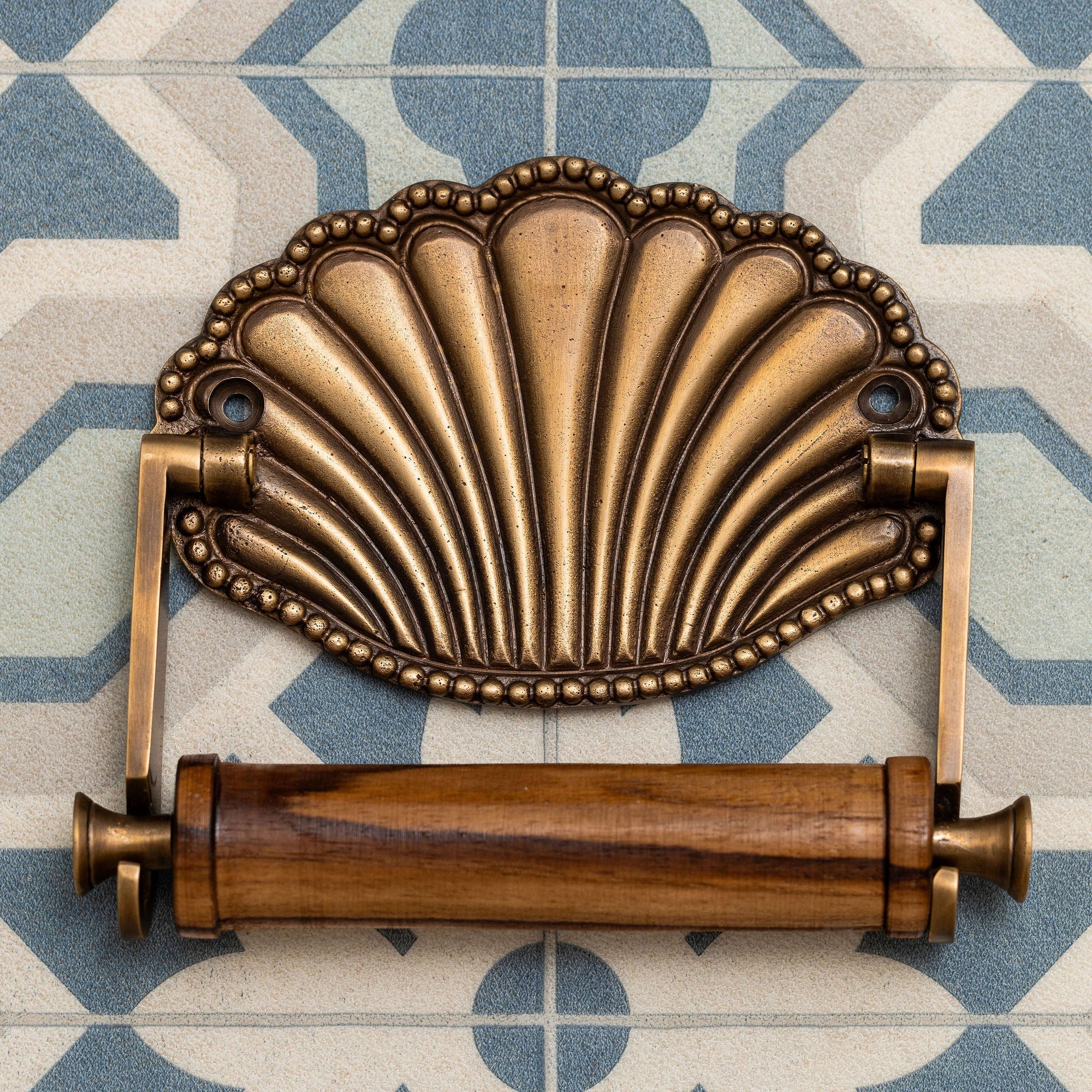 Shell Toilet Roll Holder, Antique Brass