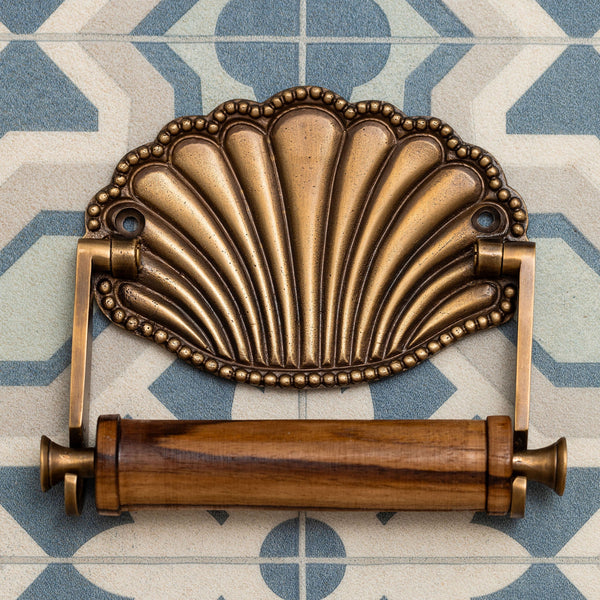 Shell Toilet Roll Holder, Antique Brass