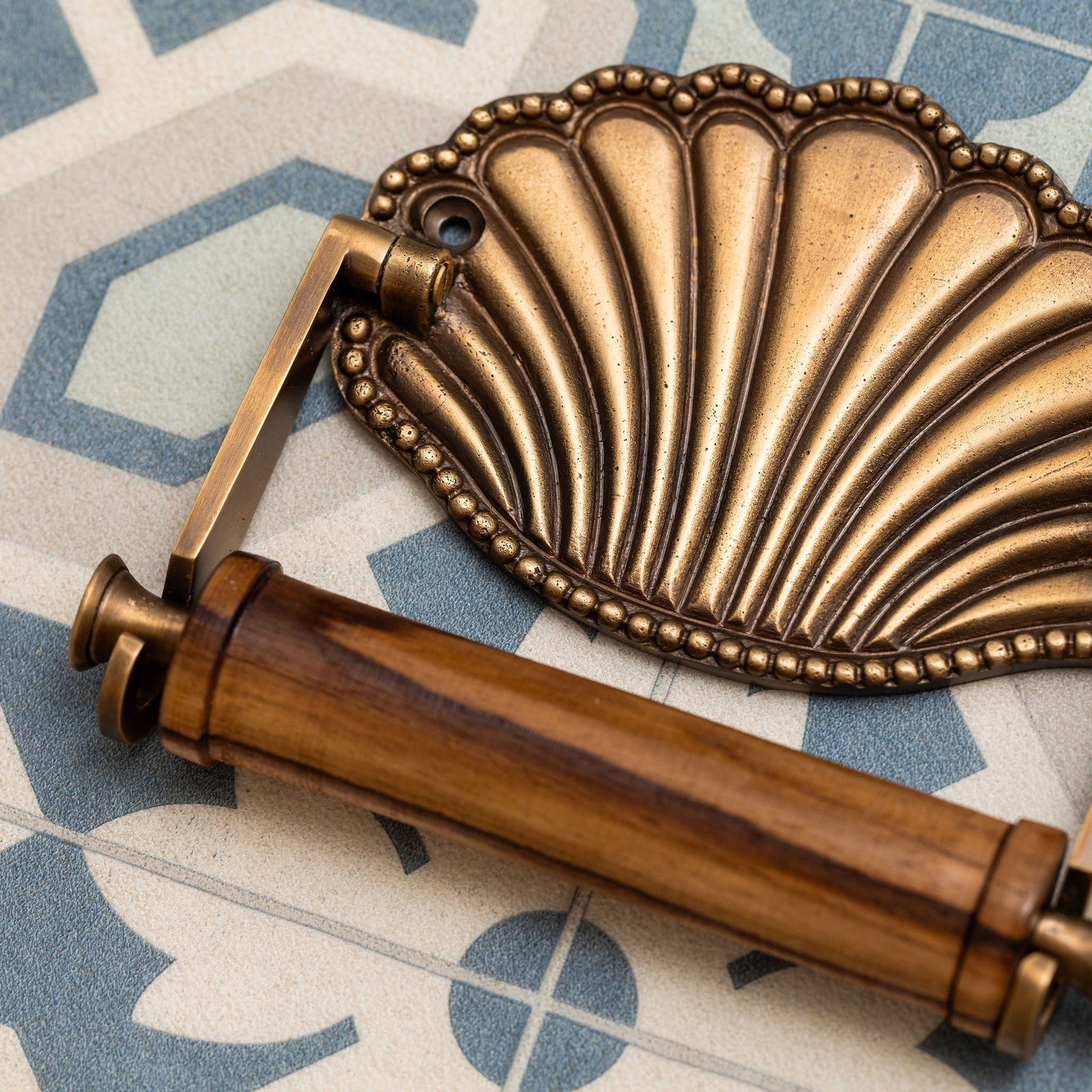 Shell Toilet Roll Holder, Aged Brass