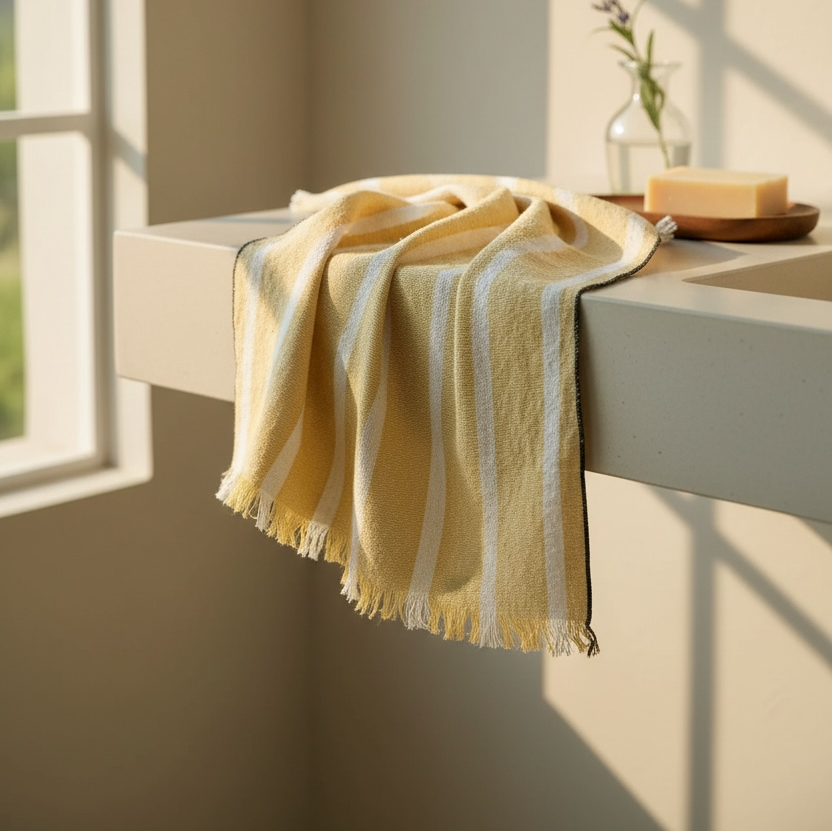 Hello Yellow Tea Towel | Block-Printed Cotton | 18x26 in