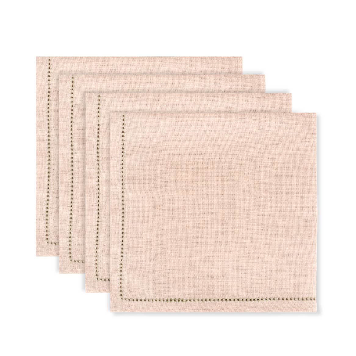 Set of English Rose Napkins with Botanical Green Hemstitch