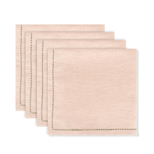 Set of English Rose Napkins with Botanical Green Hemstitch