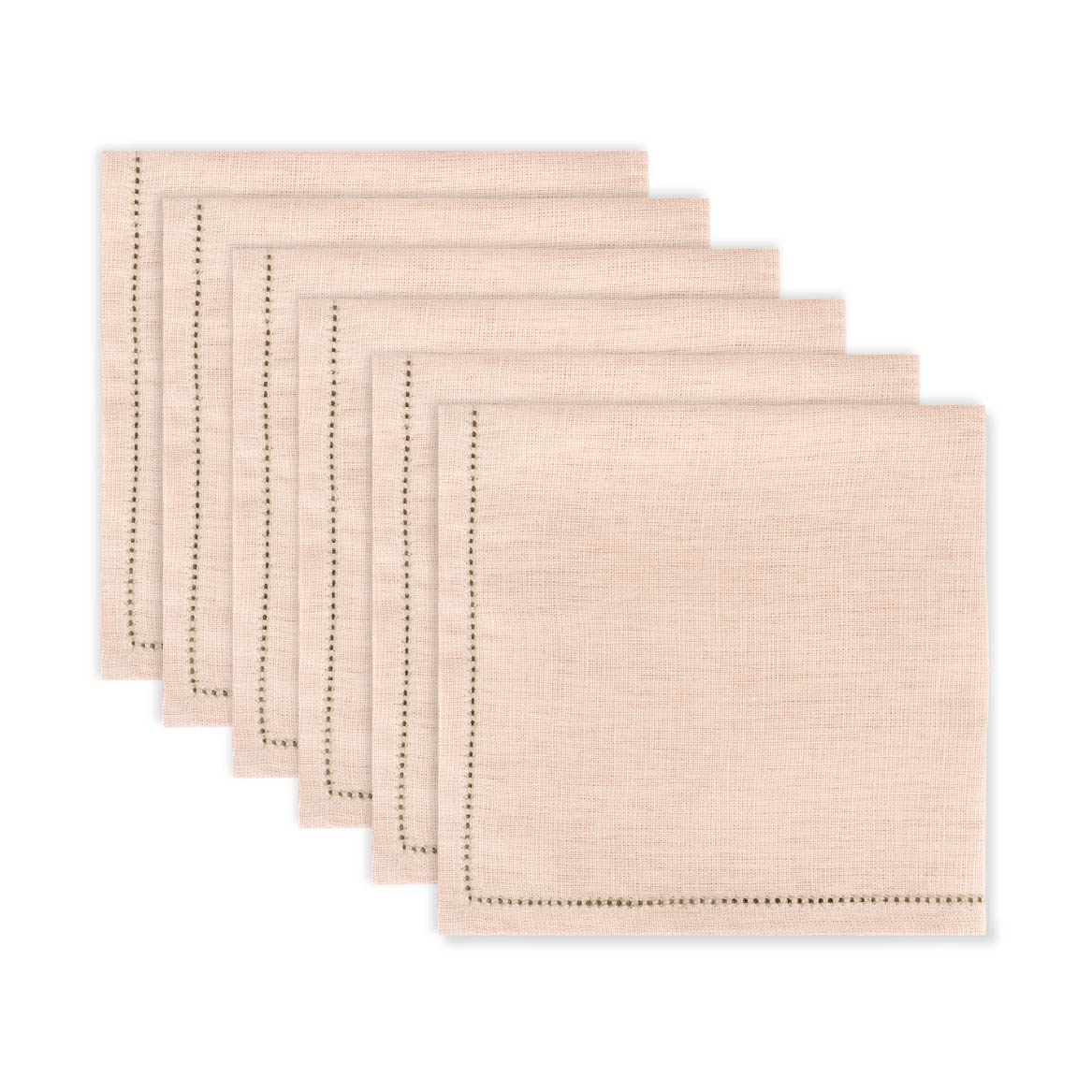 Set of English Rose Napkins with Botanical Green Hemstitch