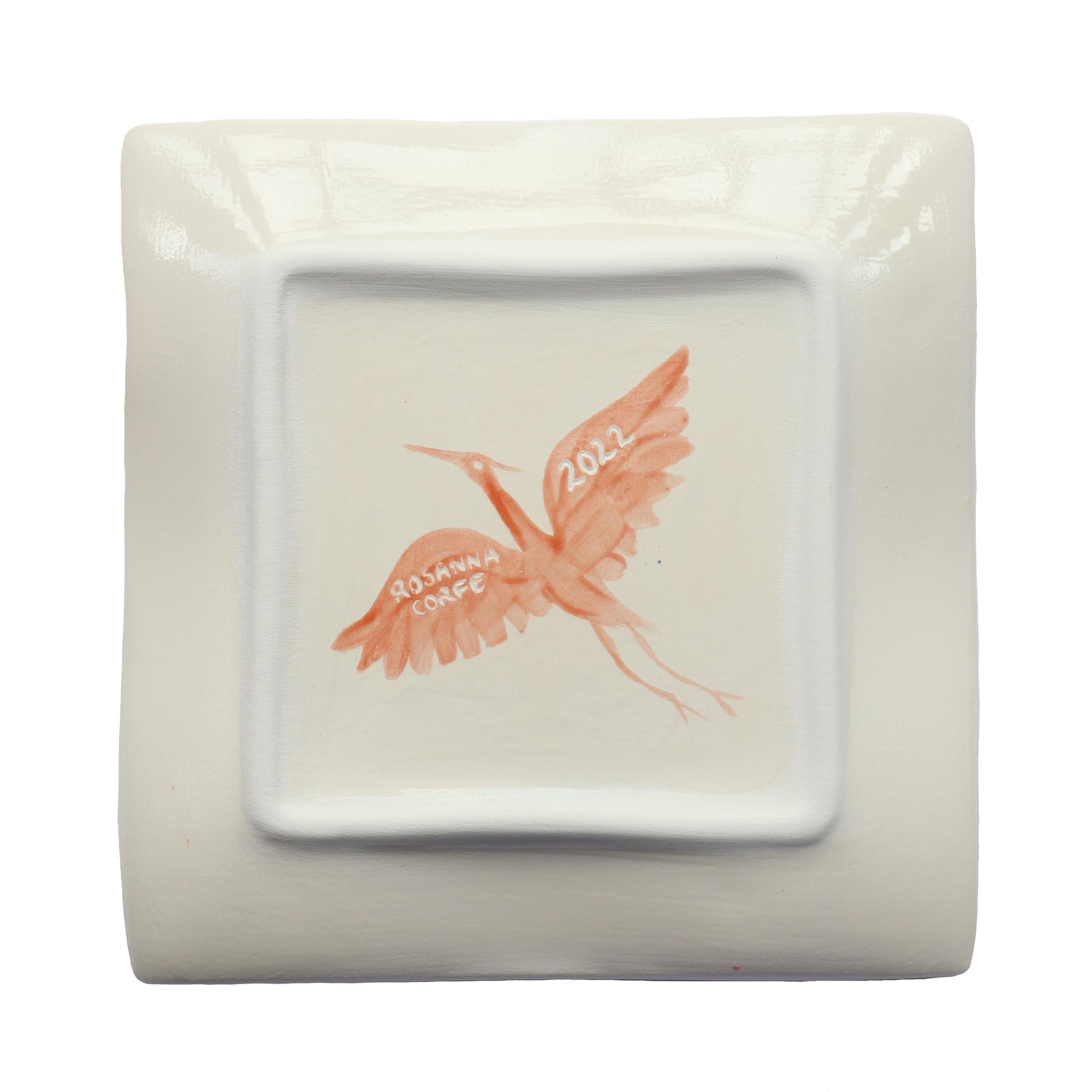 Large Hand Painted Heron Trinket Dish - Coral