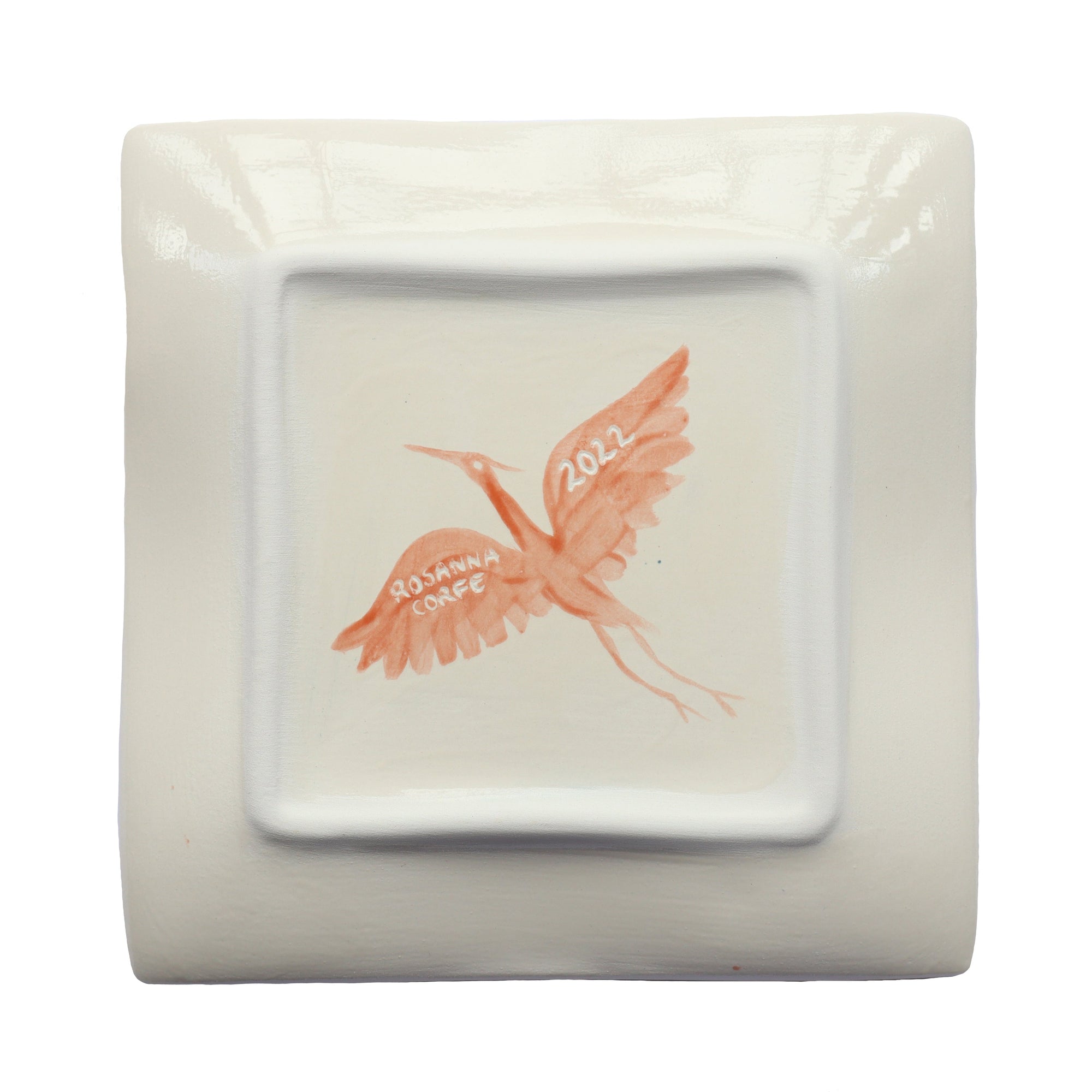 Large Hand Painted Heron Trinket Dish - Coral