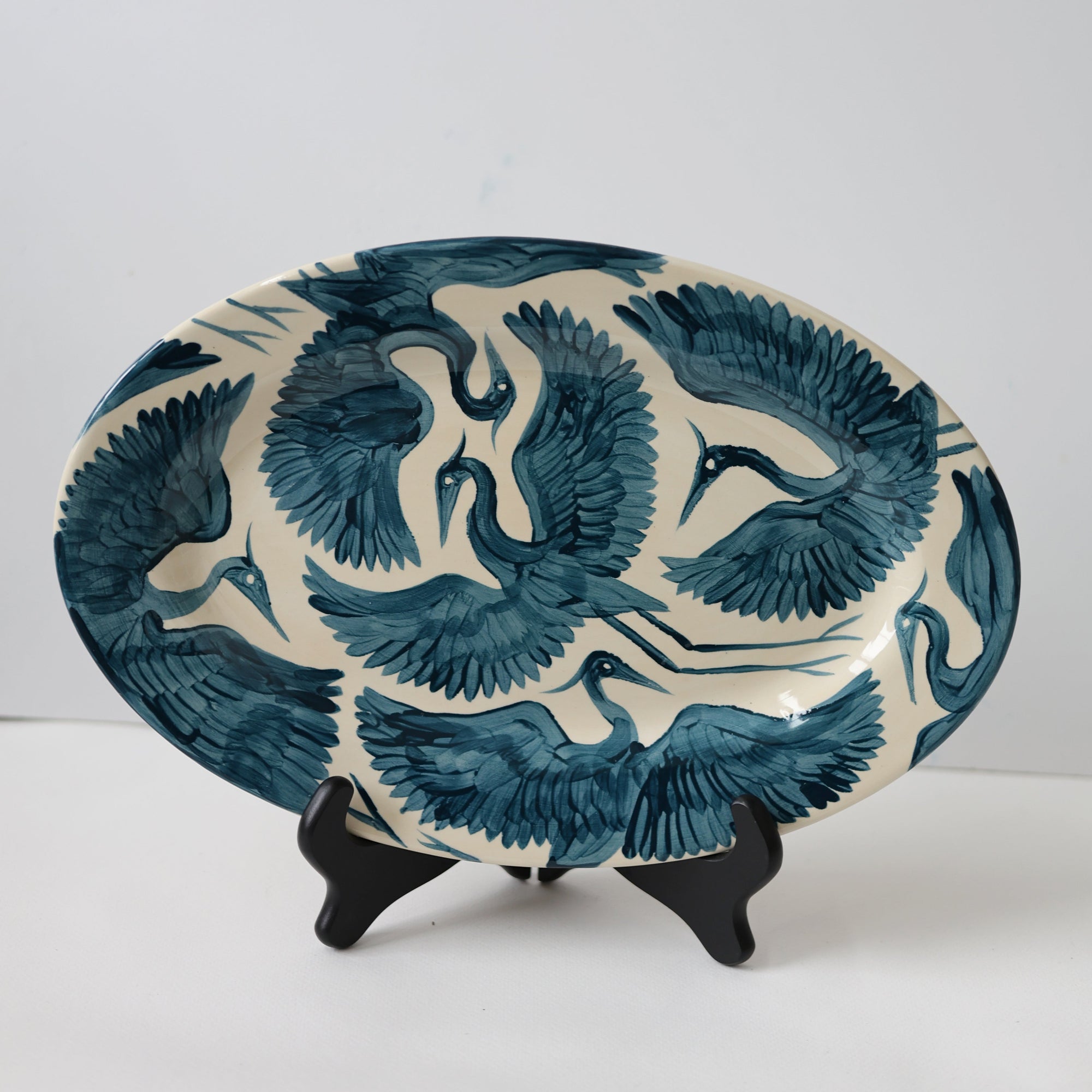 Herons Hand Painted Platter - Dark Teal