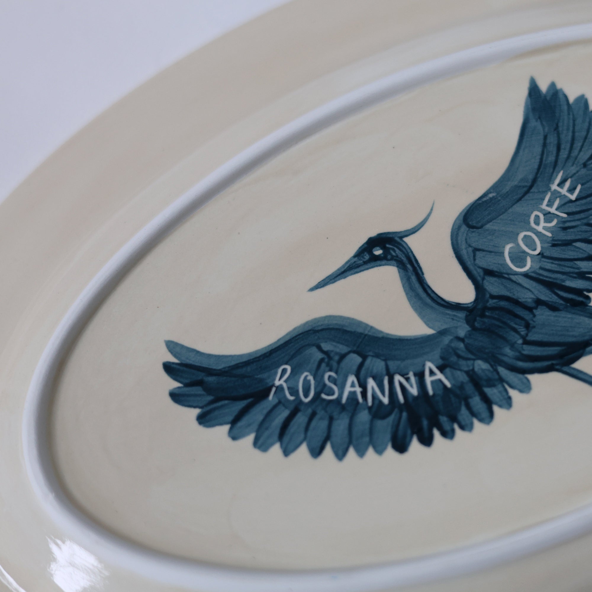 Herons Hand Painted Platter - Dark Teal