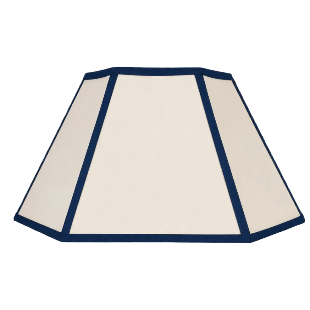 Hexagon Linen Lampshade with Navy Trim Large for Table Lamp UK fixture
