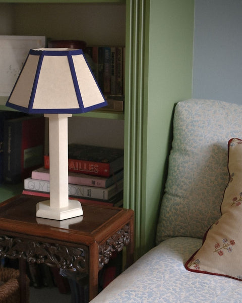Hexagon Bedside Lamp Oyster White Navy Trim Small Hexagon Lampshade 