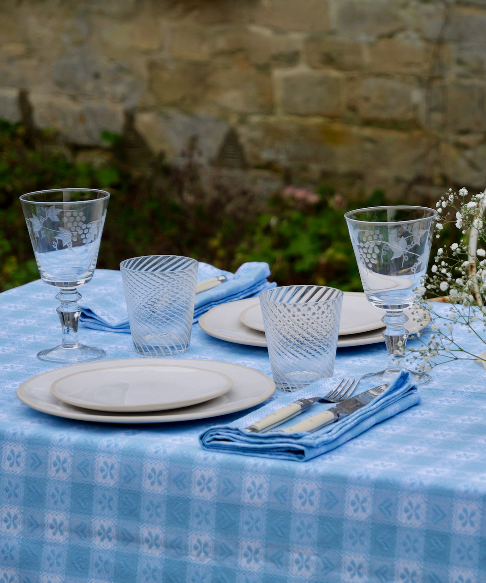 Blue Alpine Chalet Cotton Gingham Napkin, Set of 4, Italian Cotton, 50x50cm
