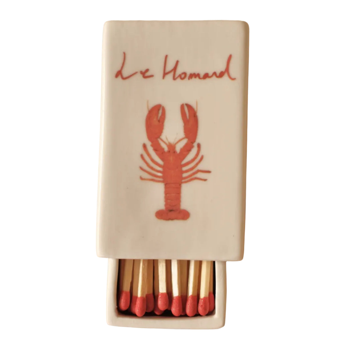 Decorative ceramic matchbox with hand-illustrated 'Le Homard', crafted by INI CERAMIQUE.