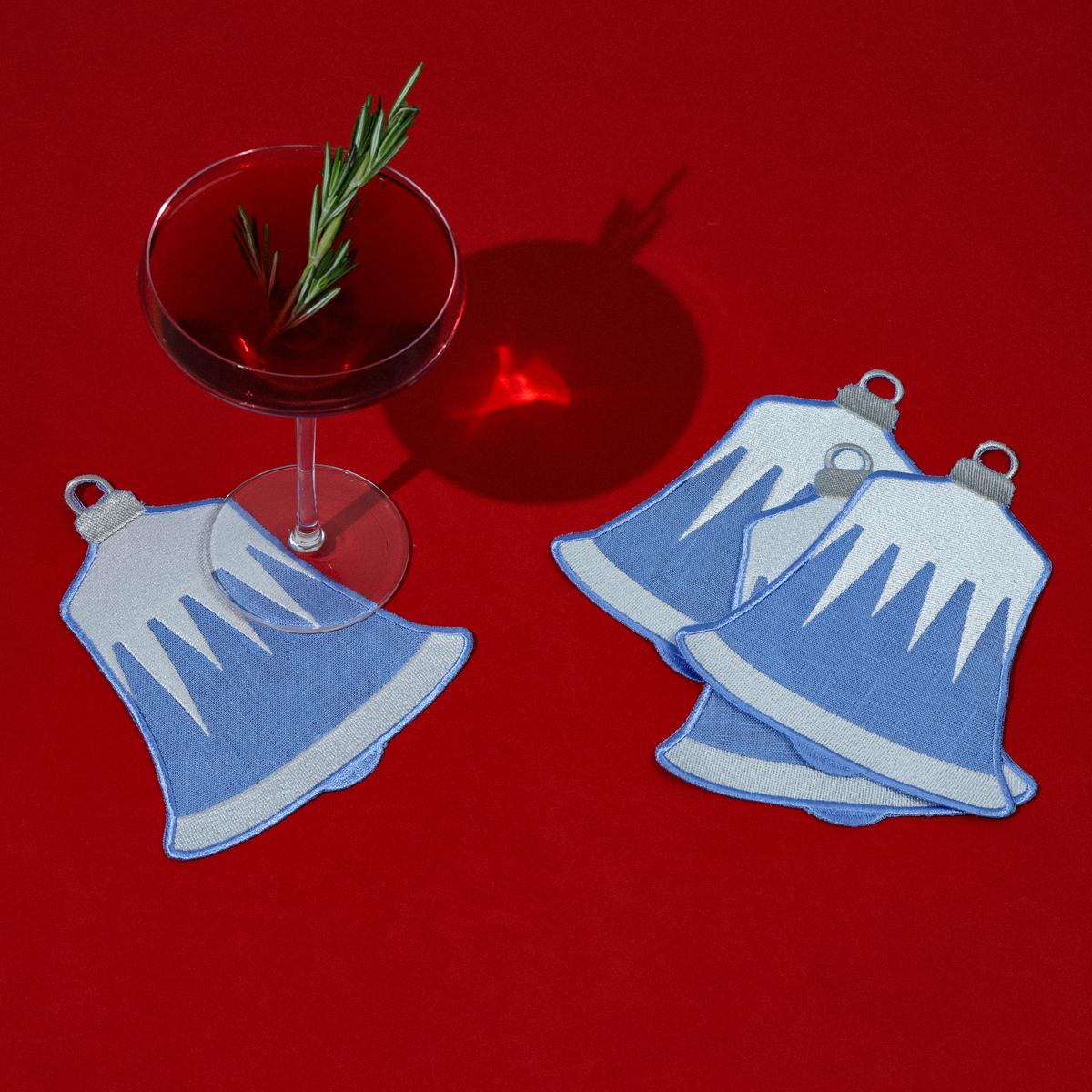 Bell Ornament Linen Cocktail Napkins