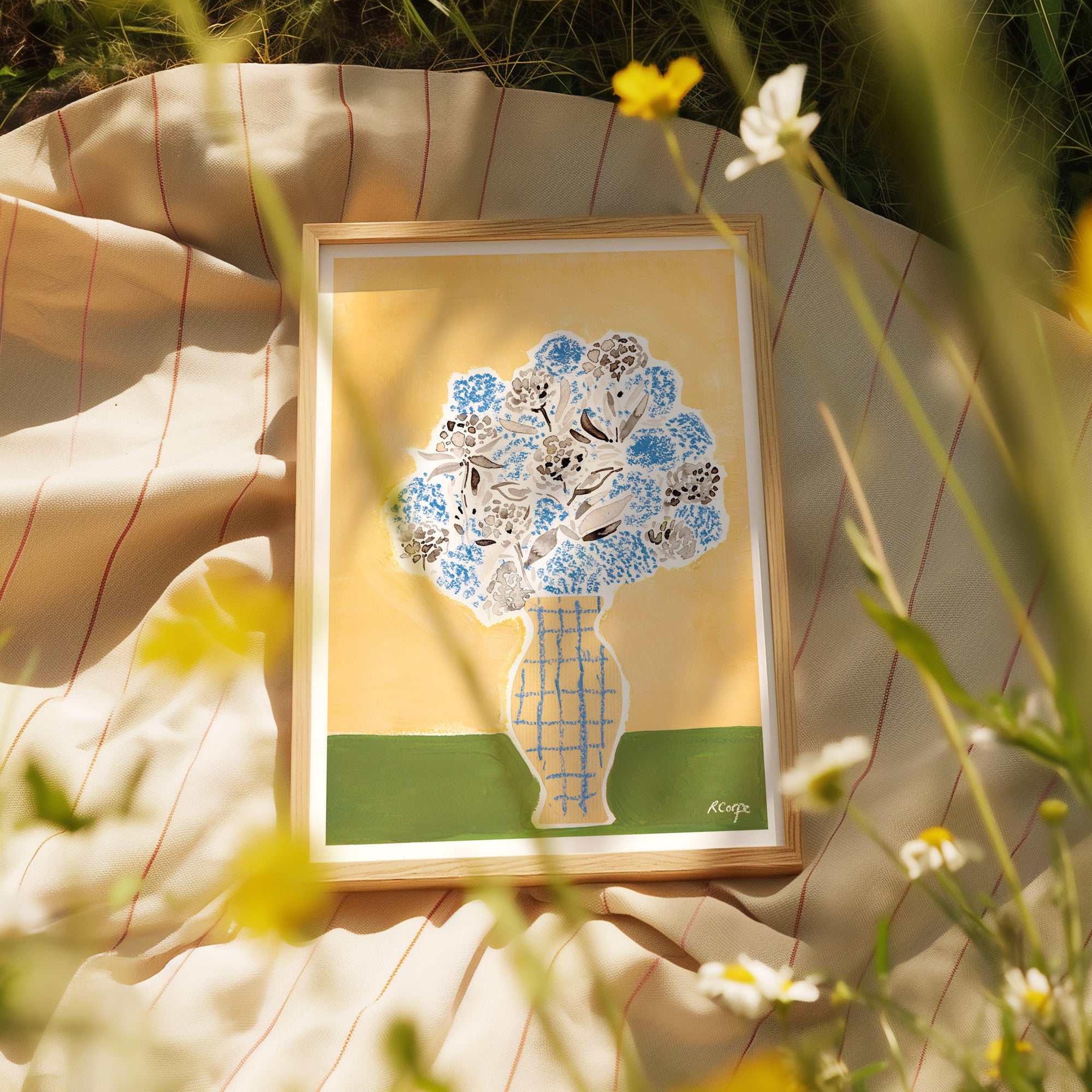 Hydrangea Vase Yellow Art Print