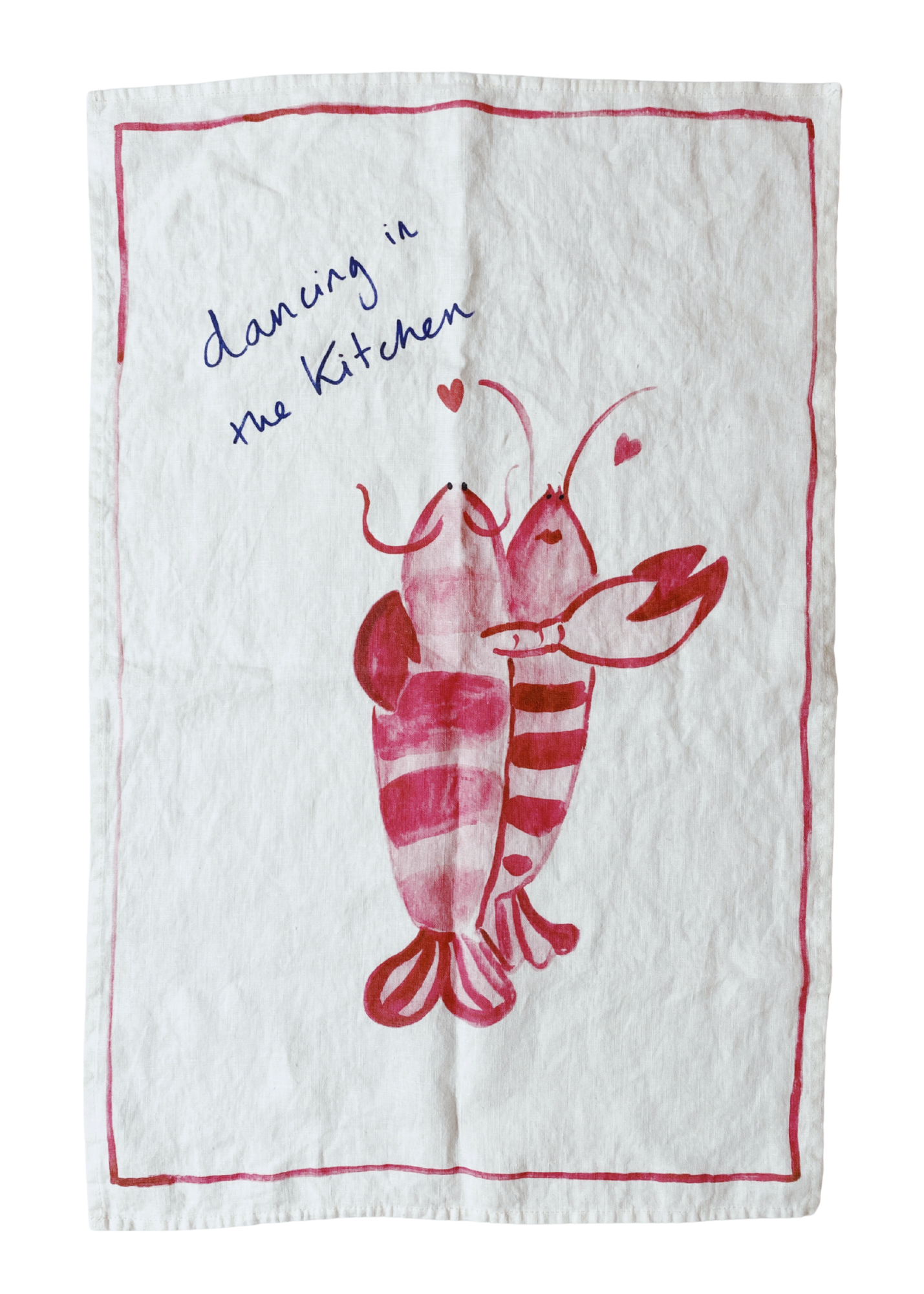 Kitchen Dancing - Lobster Print Linen Teatowel