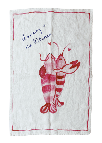 Kitchen Dancing - Lobster Print Linen Teatowel