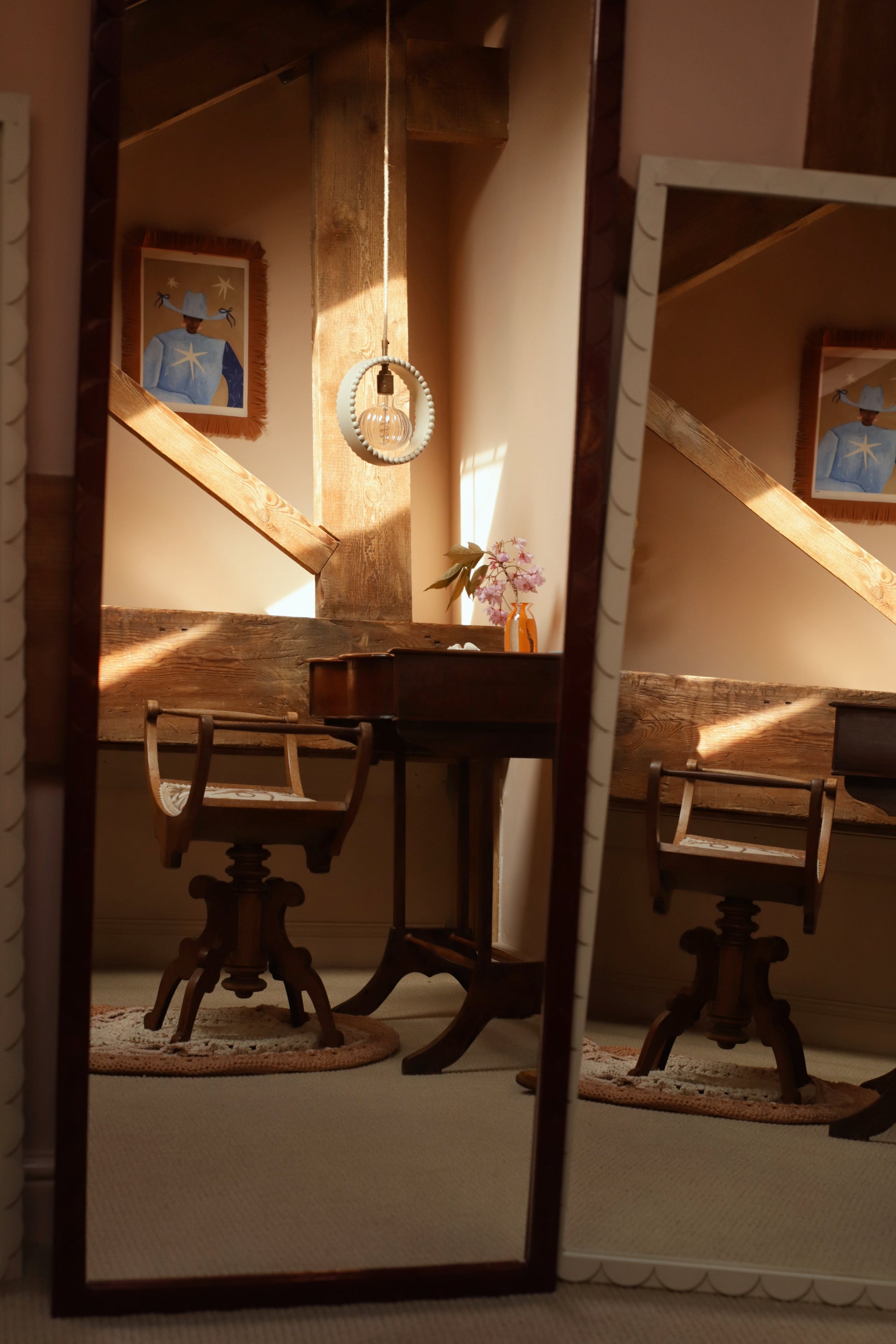 Full-Length Lacquered Bobbin Mirror
