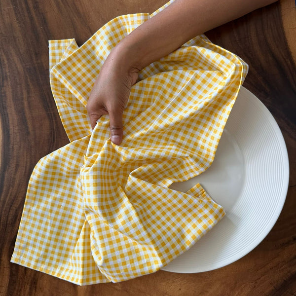Multi Honeycomb Lemon & Yellow Tea Towel | Block Print