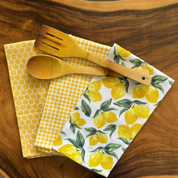 Multi Honeycomb Lemon & Yellow Tea Towel | Block Print