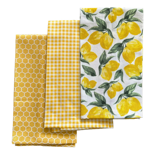 Multi Honeycomb Lemon & Yellow Tea Towel | Block Print