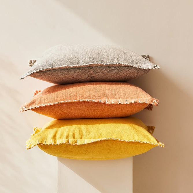 Stone Washed Yellow Pillow | Block Print | Without Filler