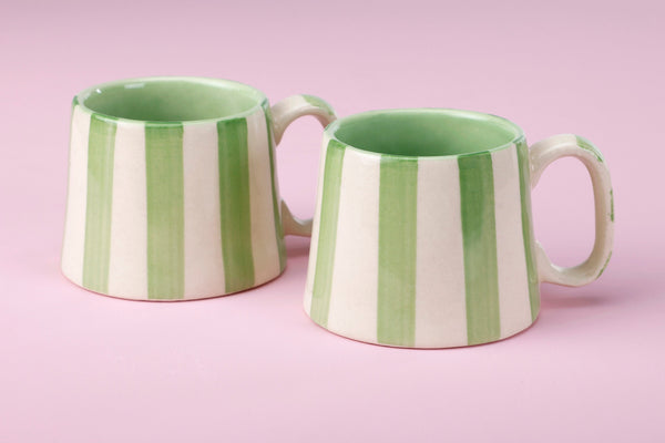 Ceramic Green Stripe Coffee Cup - 220ml (SET OF 4)