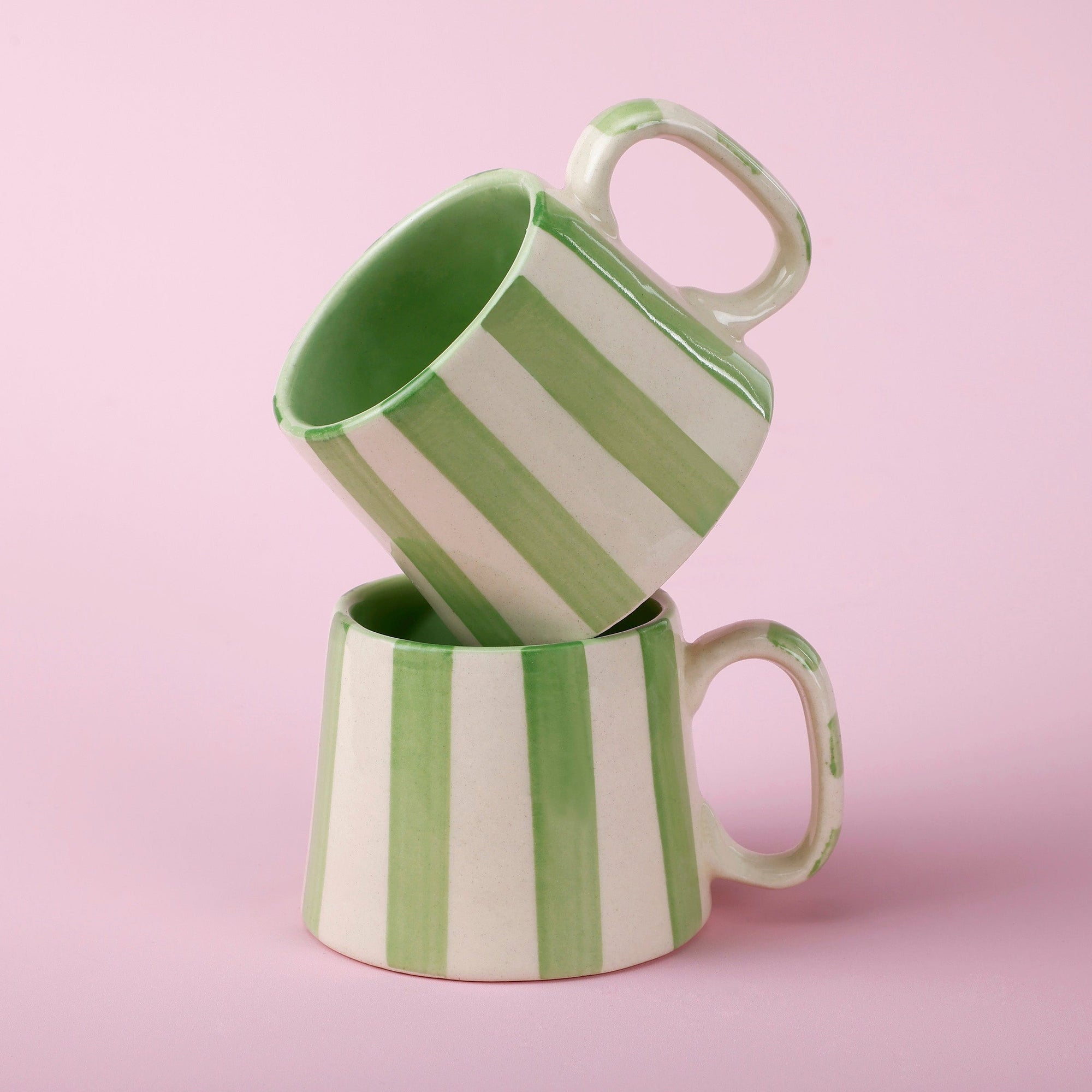 Ceramic Green Stripe Coffee Cup - 220ml (SET OF 4)