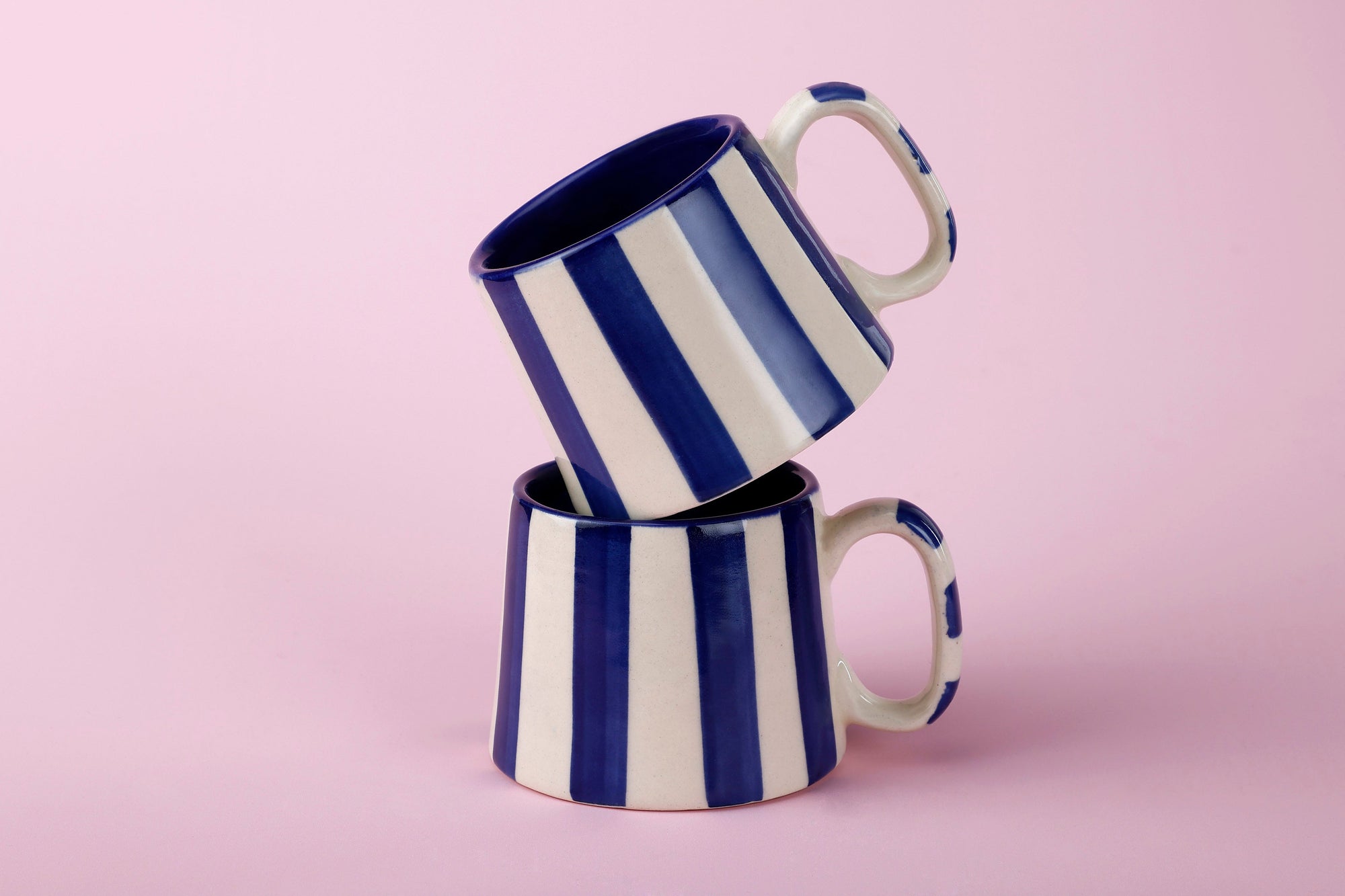 Ceramic Stripe Coffee Cup - Dark Blue 220ml (SET OF 4)