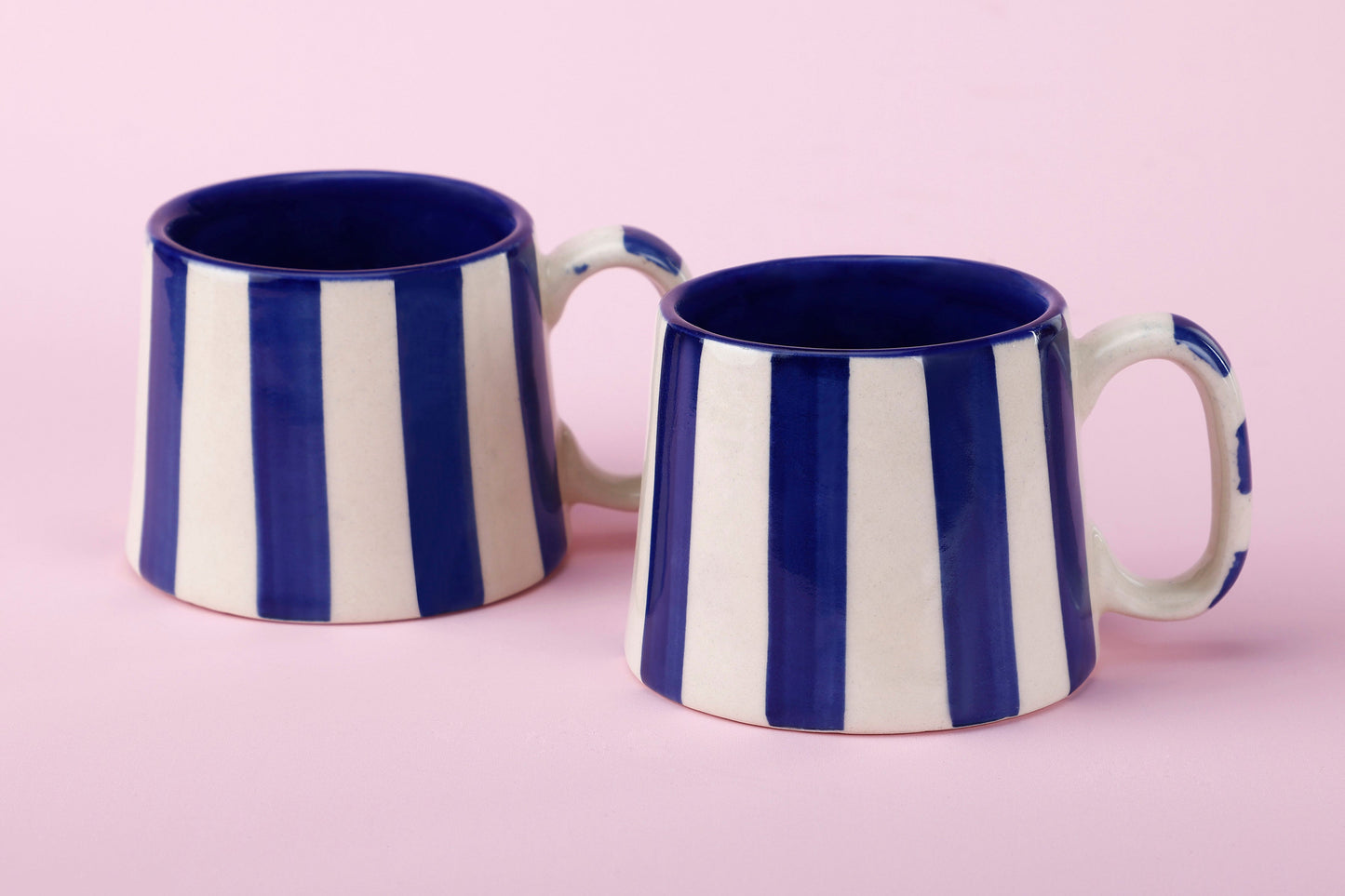 Ceramic Stripe Coffee Cup - Dark Blue 220ml (SET OF 4)