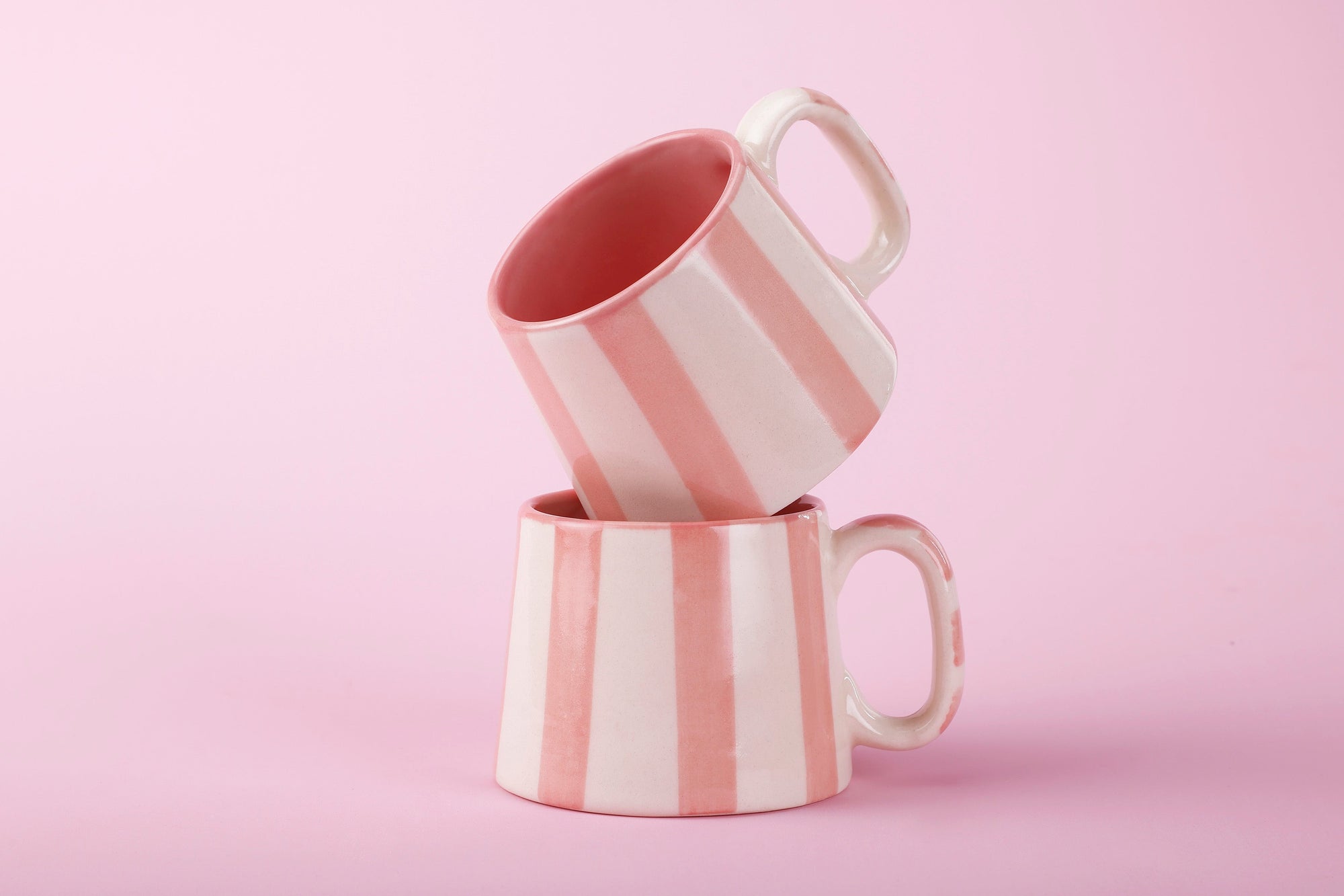 Ceramic Pink Stripe Coffee cup- 220ml (SET OF 4)