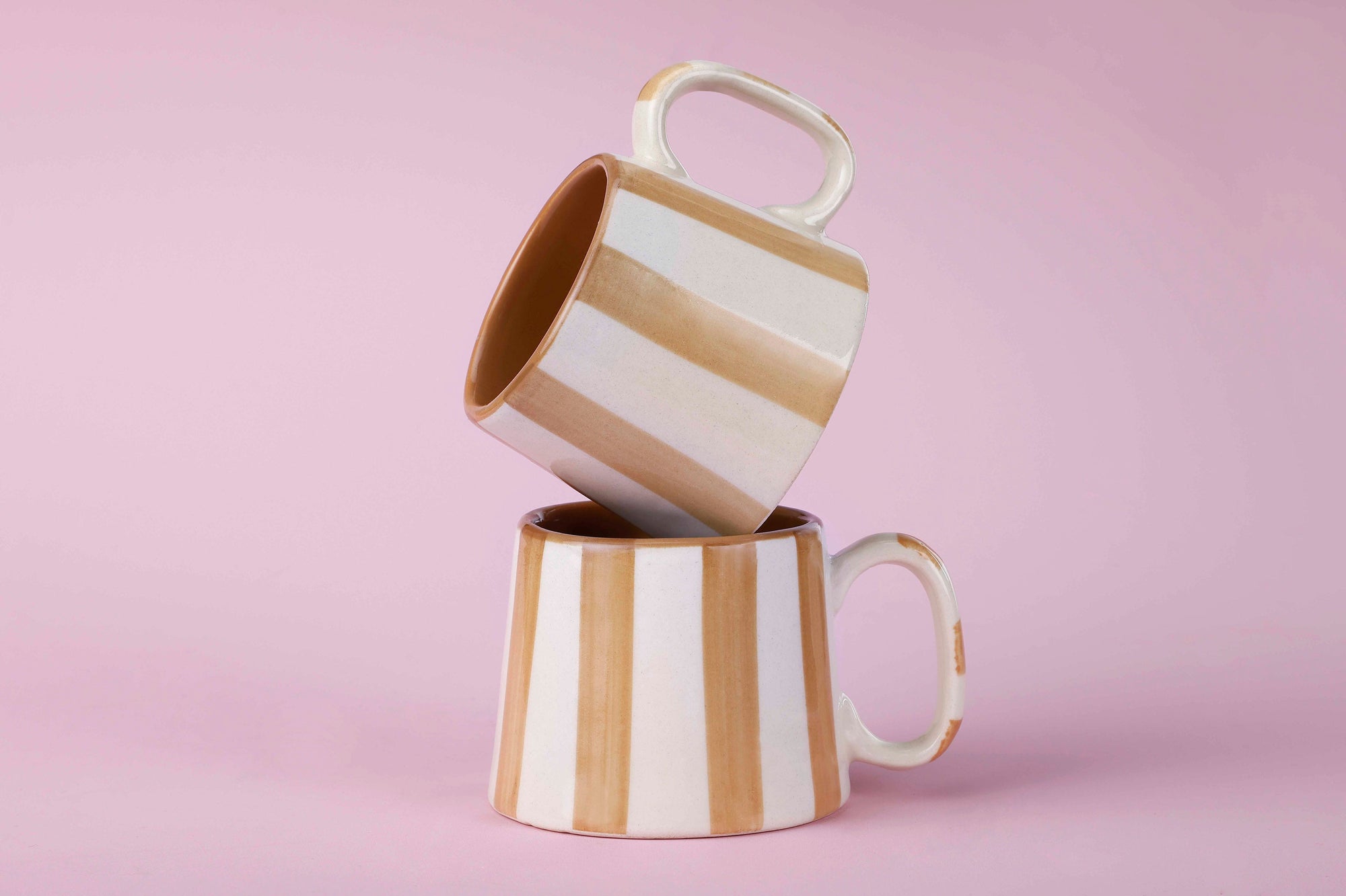 Ceramic Brown Stripe Coffee Cup- 220ml (SET OF 4)