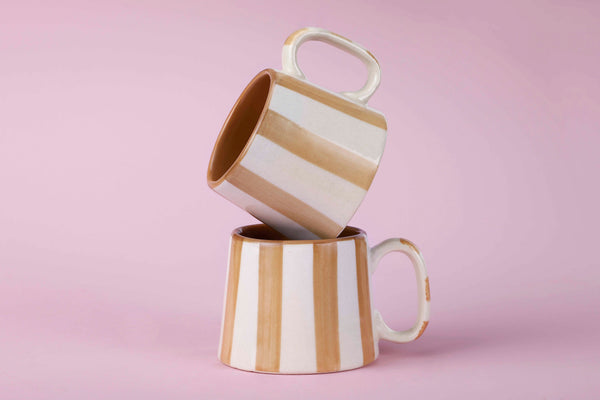 Ceramic Brown Stripe Coffee Cup- 220ml (SET OF 4)