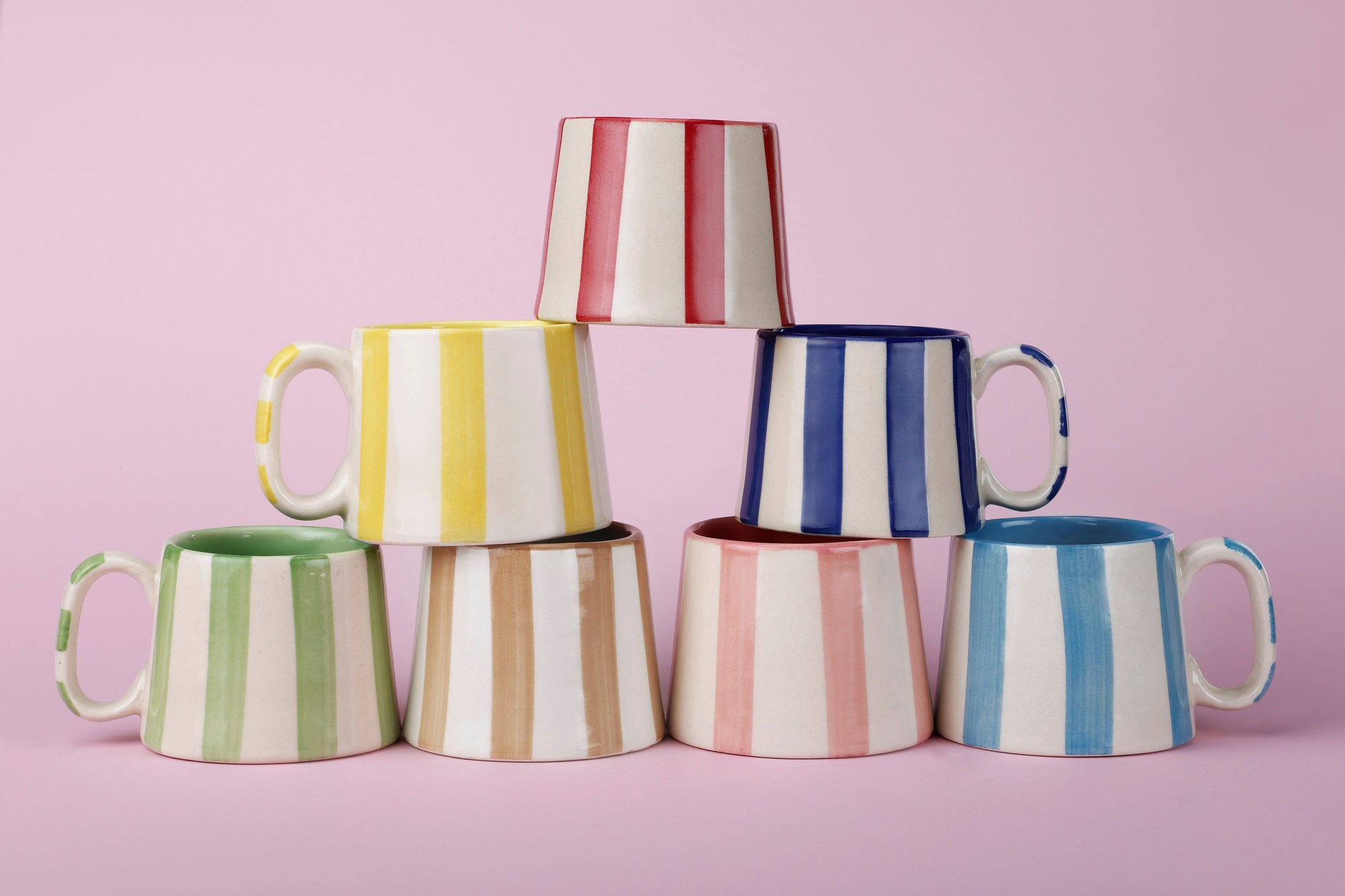 Ceramic Brown Stripe Coffee Cup- 220ml (SET OF 4)