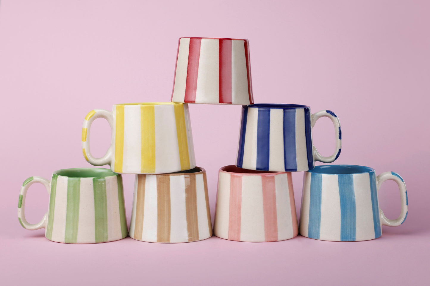 Ceramic Brown Stripe Coffee Cup- 220ml (SET OF 4)