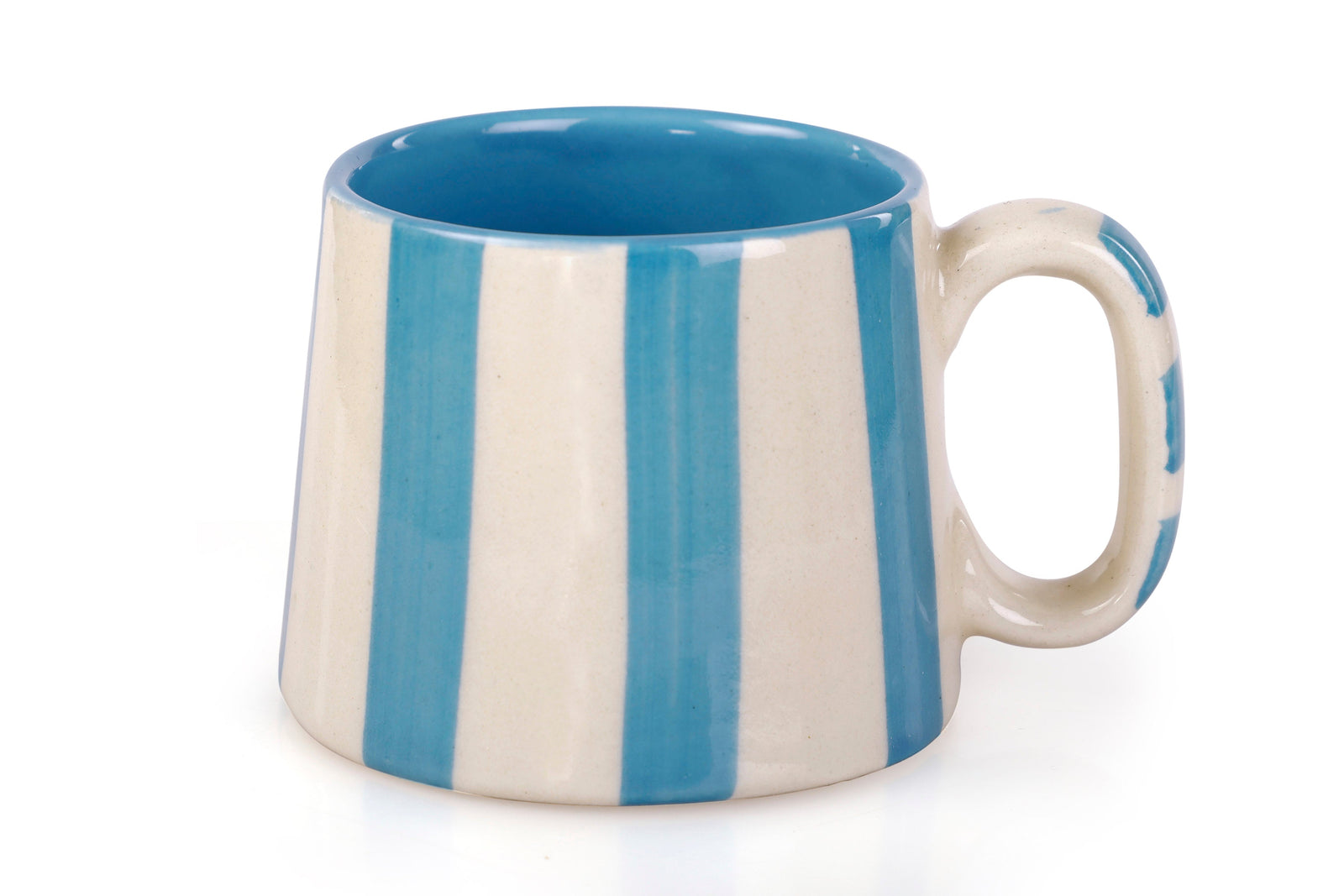 Ceramic aqua blue stripe coffee cup 220ml - handmade artisan mug