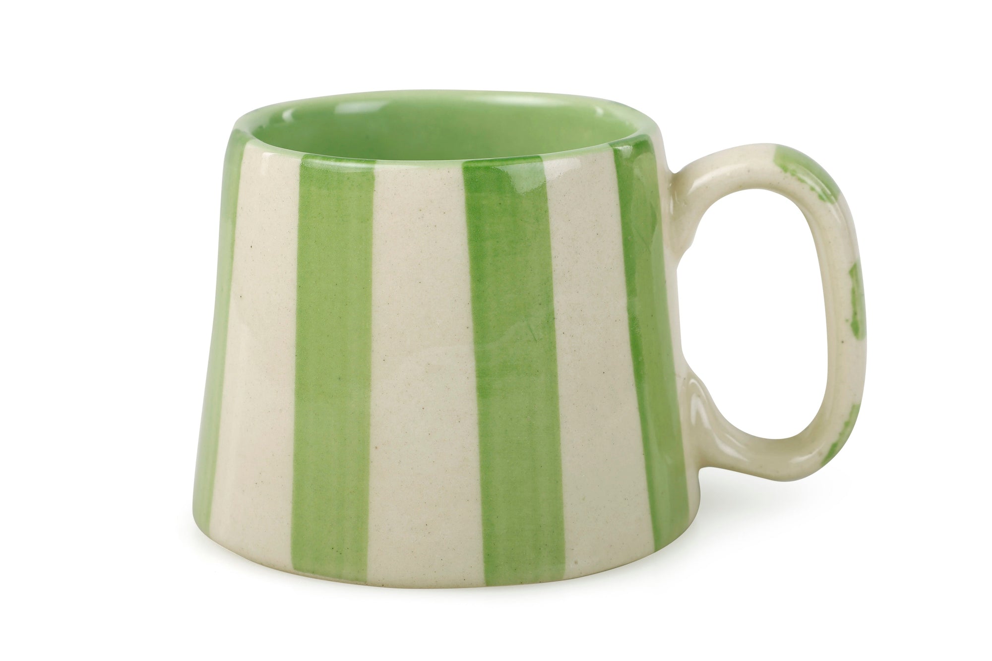 Ceramic green stripe coffee cup 220ml - handcrafted artisan tableware