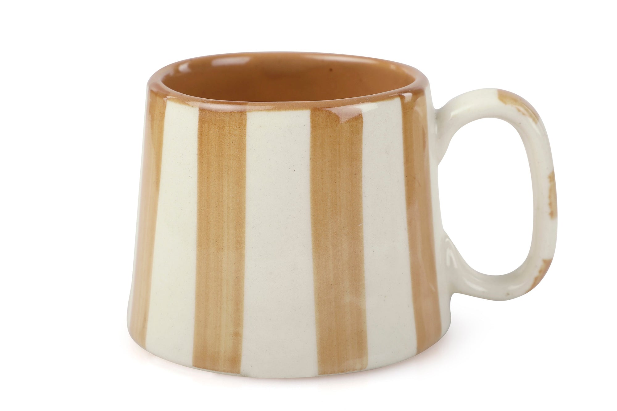 Ceramic brown stripe coffee cup 220ml - handmade artisan beverage mug