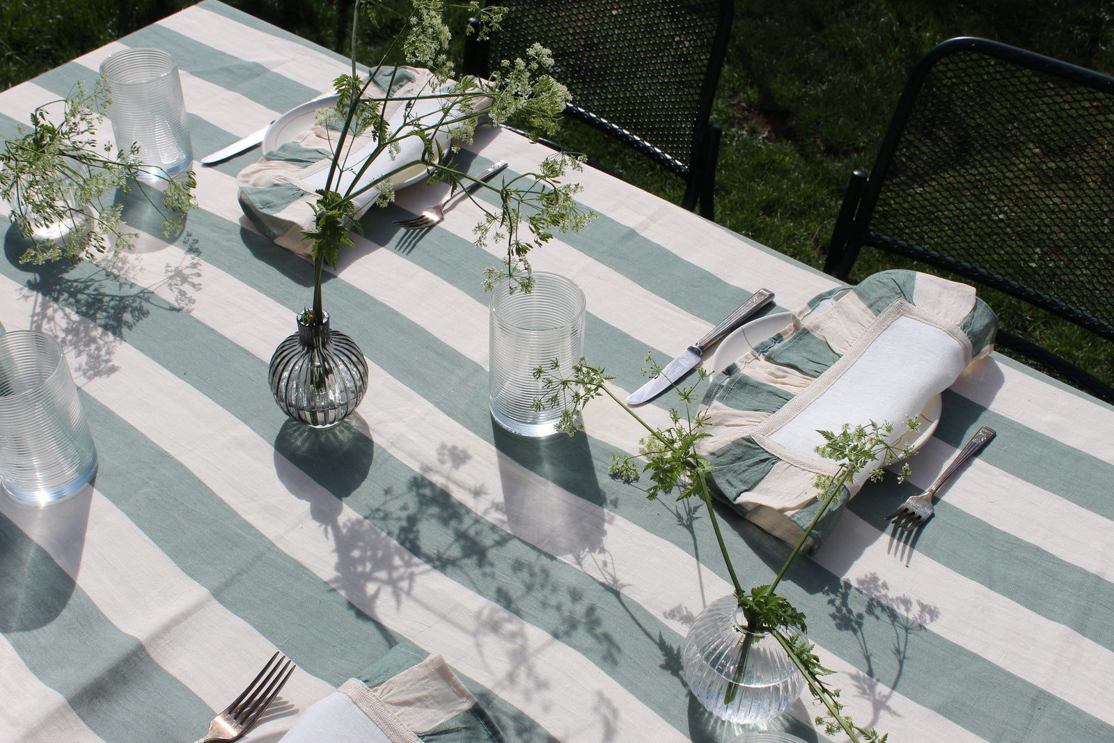 Sea Green Wide Stripe Tablecloth
