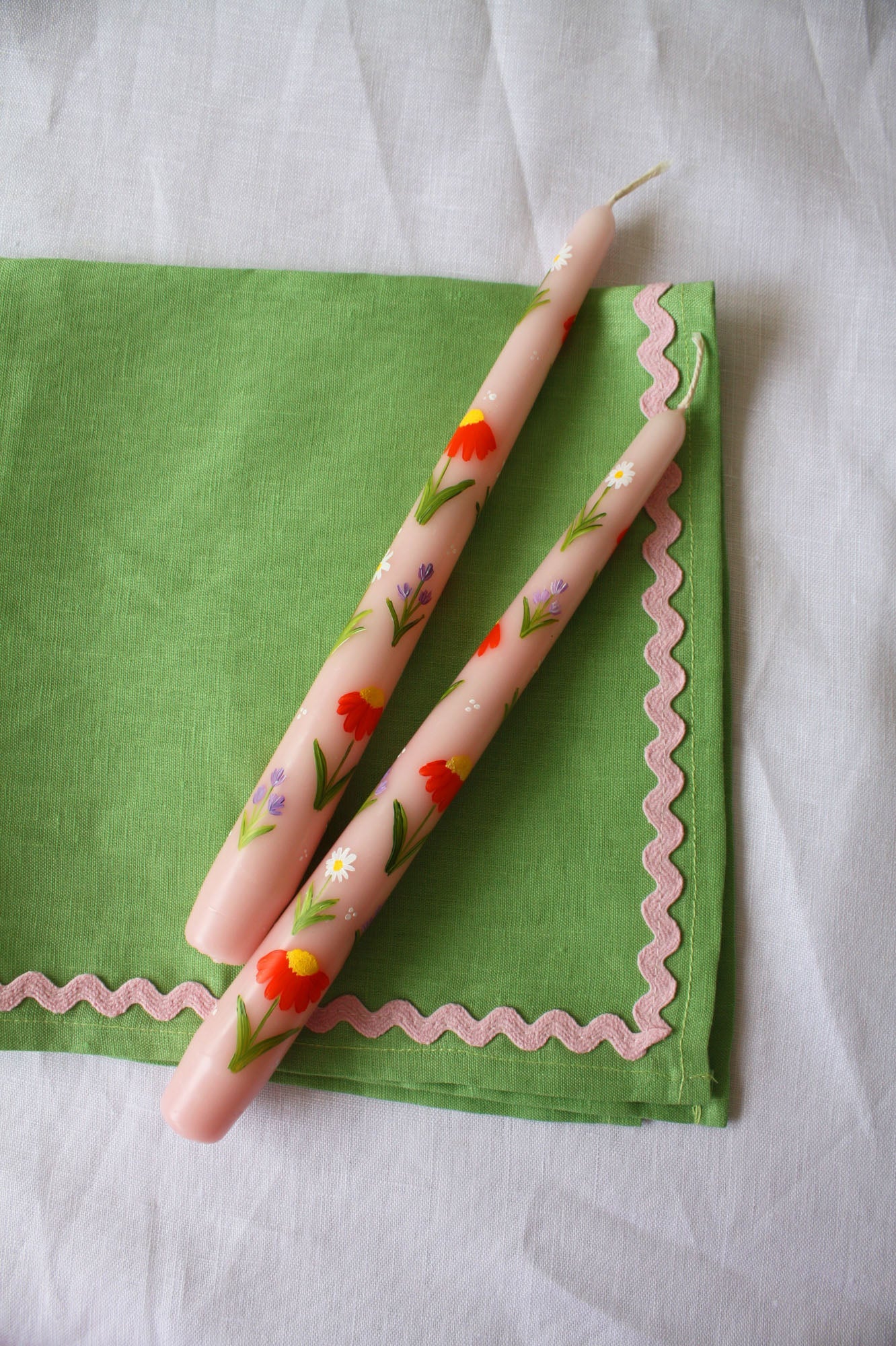 Green & Pink Ric-rac Napkin Set Of 2