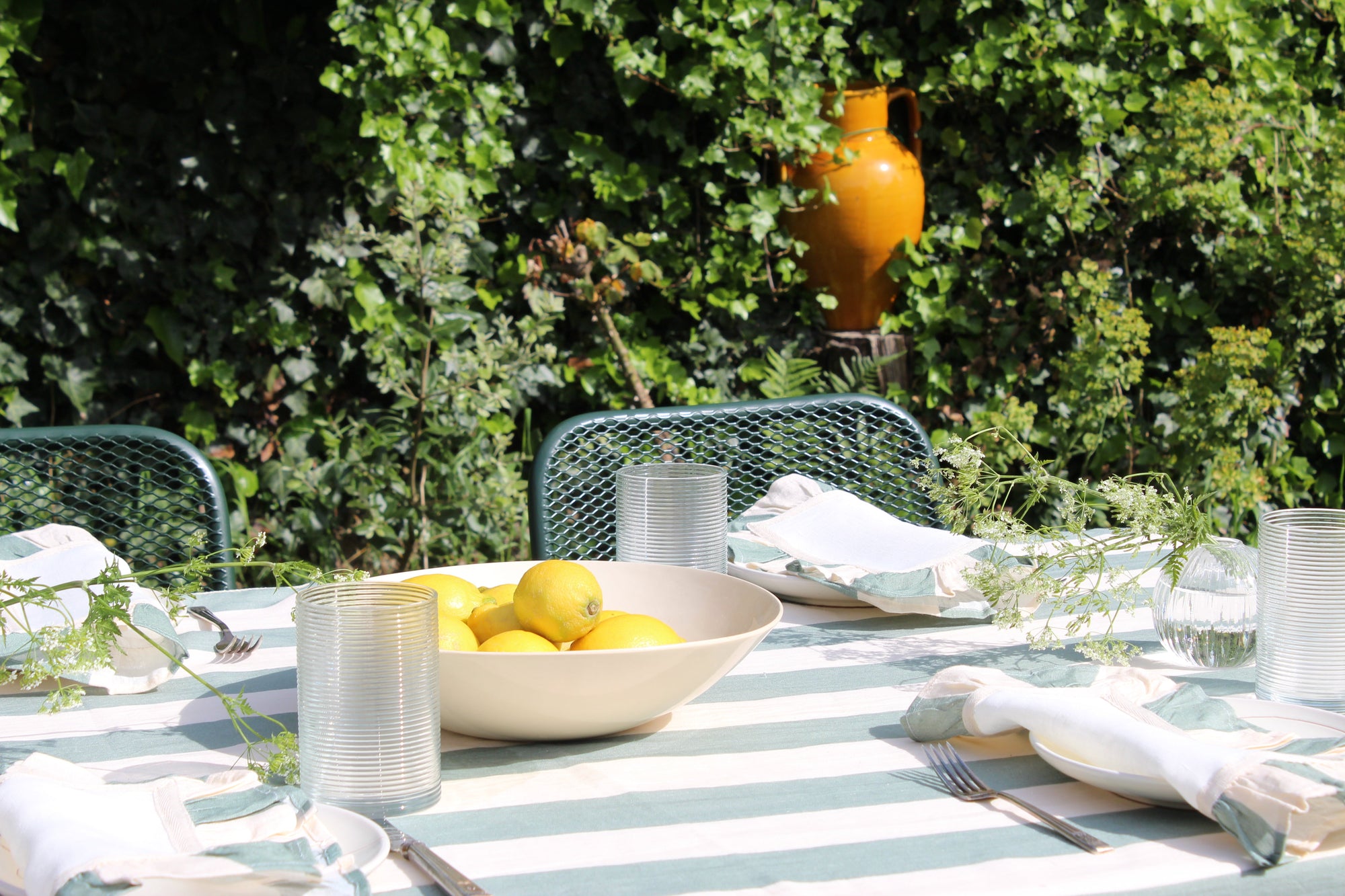Sea Green Wide Stripe Tablecloth