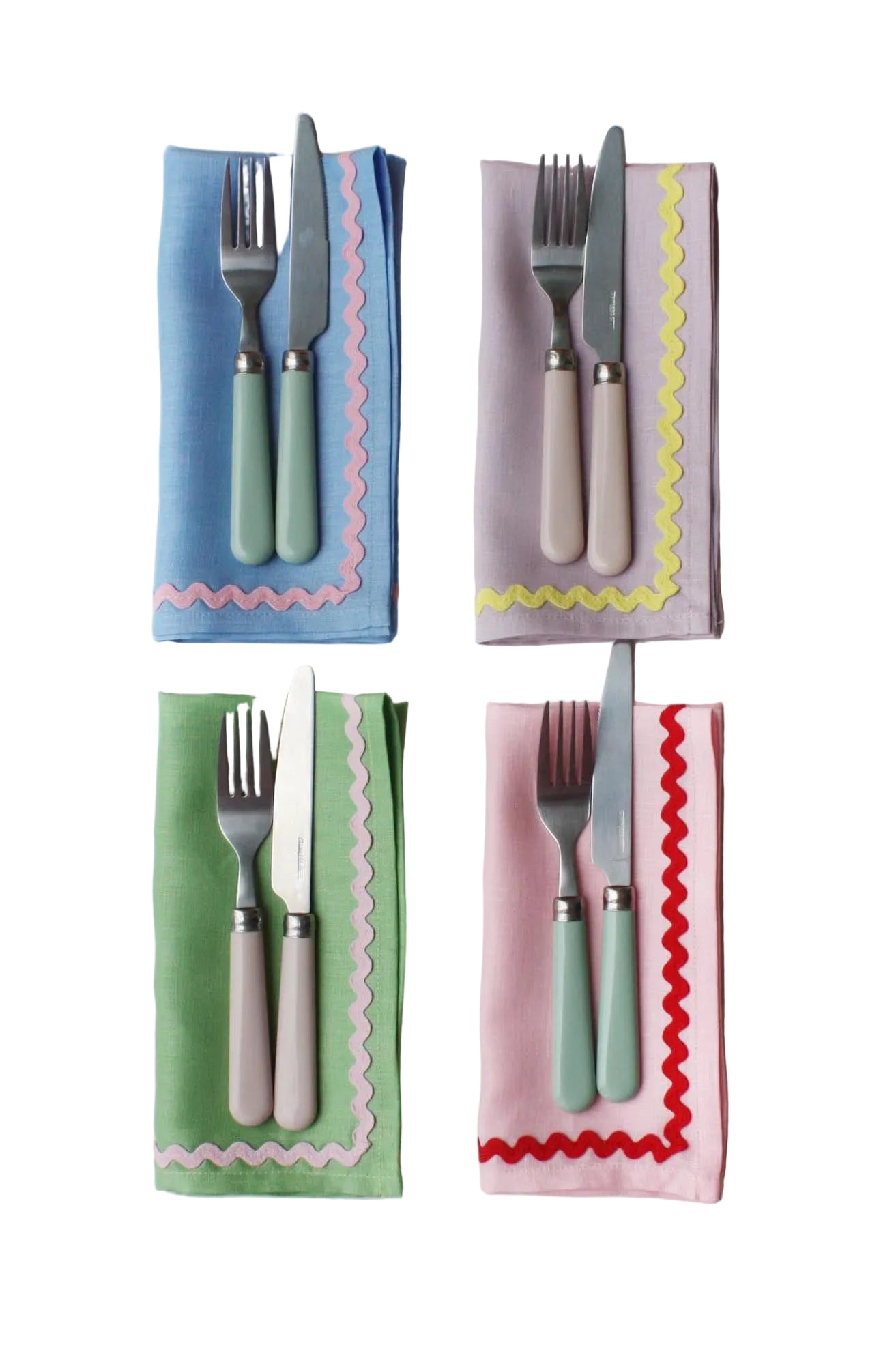 Green & Pink Ric-rac Napkin Set Of 2