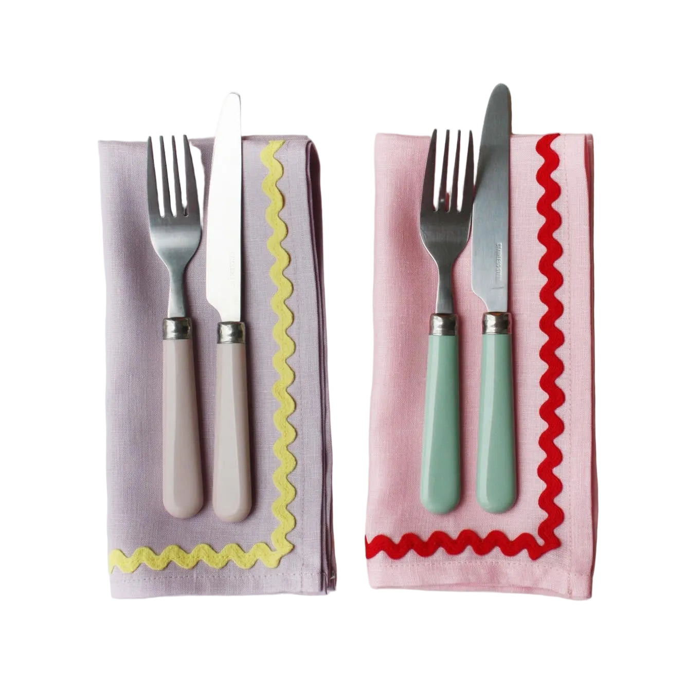Linen Pink & Red Ric-rac Napkin Set Of 2