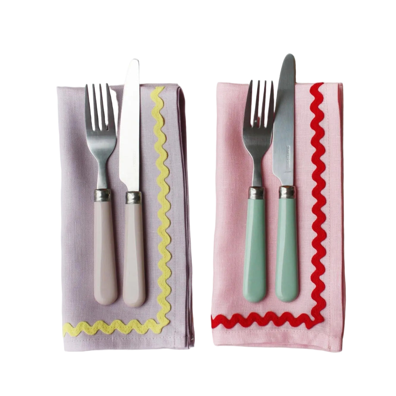 Linen Lilac & Yellow Ric-rac Napkin Set Of 2