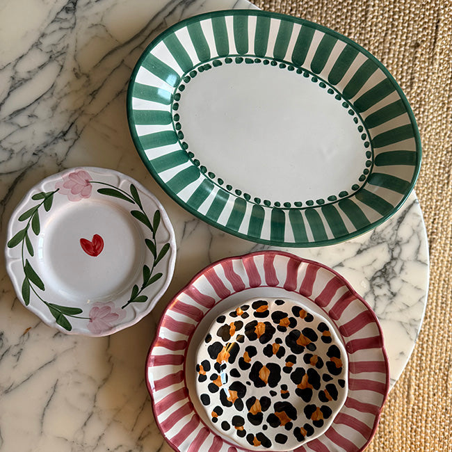 Oval Serving Platter Sole 30 cm Stripe Green
