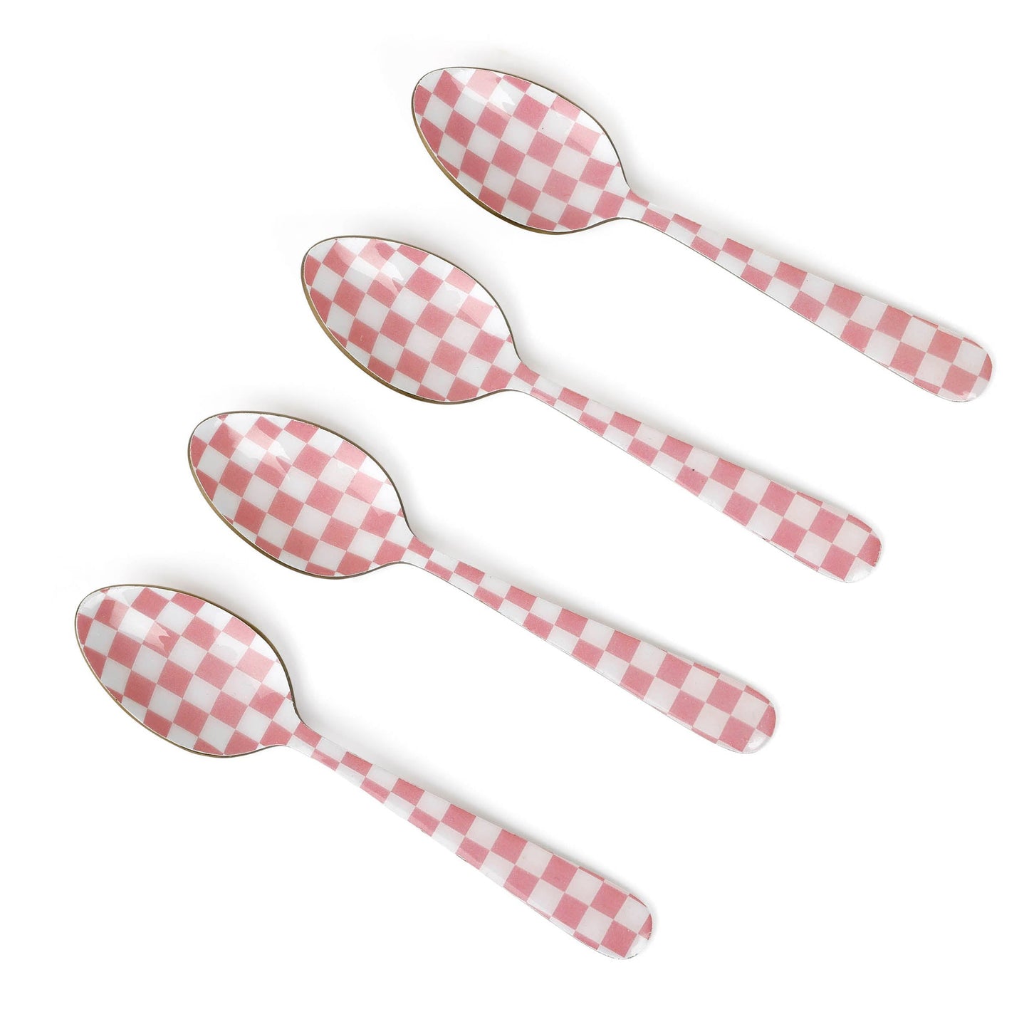 Pink Enamel Spoon Set – (Set of 4) , 5.4 x 1 Inches