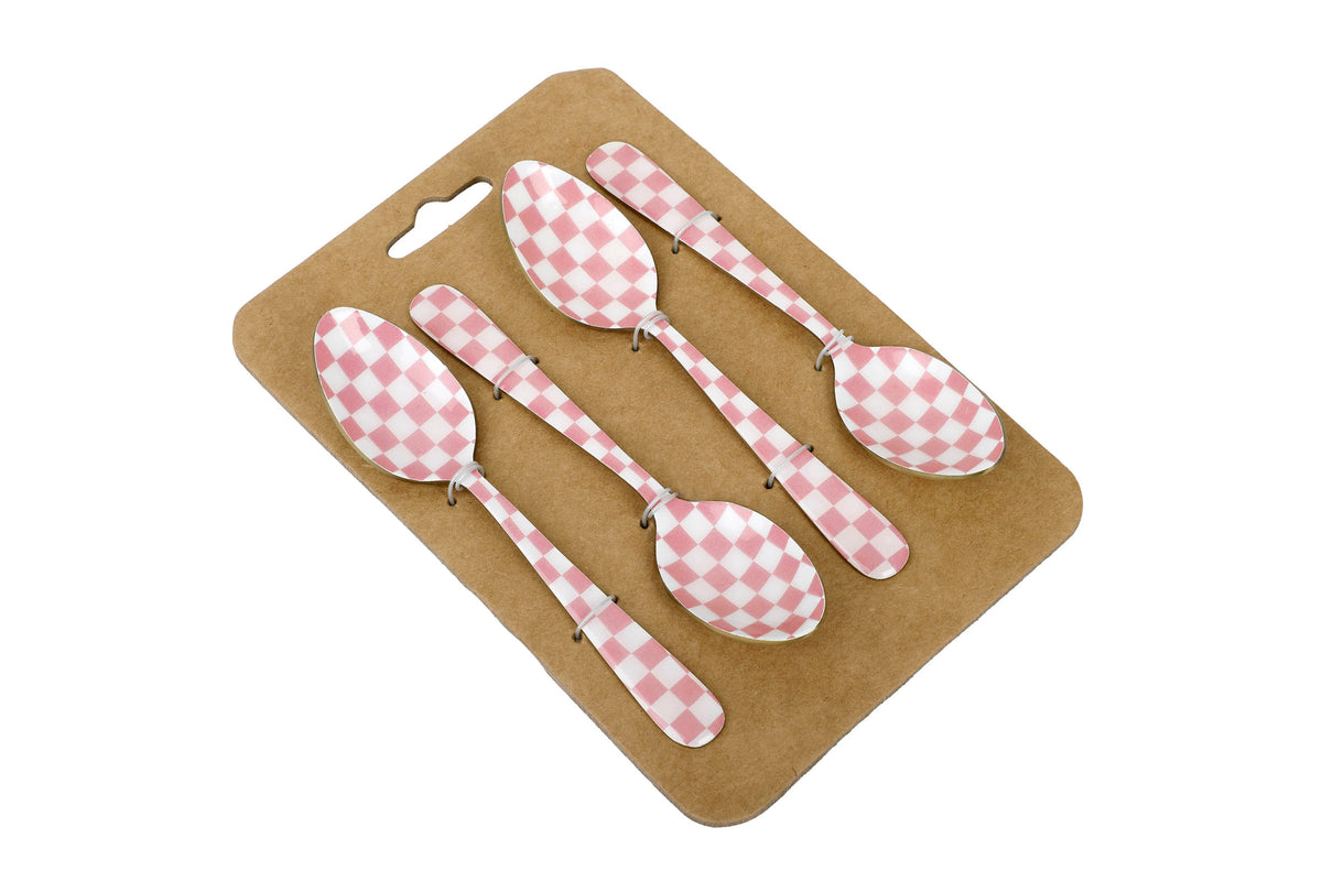 Pink Enamel Spoon Set of 4 5.4x1 Inches - Casa Amarosa